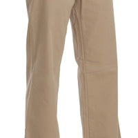 Beige Cotton Mid Waist Flared Trousers Pants