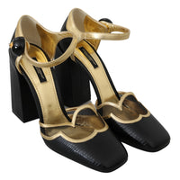 Black Leather Block Heels Mary Jane Shoes
