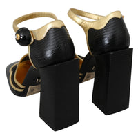 Black Leather Block Heels Mary Jane Shoes