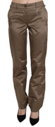 Brown Cotton Mid Waist Straight Pants