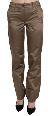 Brown Cotton Mid Waist Straight Pants