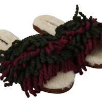 Multicolor Suede Shearling Slippers Flats Shoes