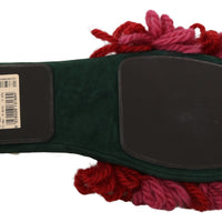 Red Green Suede Shearling Slippers Shoes