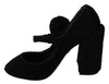 Black Pom Pom Block Heels Mary Jane Shoes