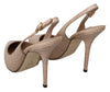 Beige Slingback Leather Beige High Heels Shoes