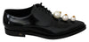 Black Leather Pearl Studs Lace Up Formal Shoes