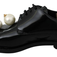 Black Leather Pearl Studs Lace Up Formal Shoes