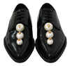 Black Leather Pearl Studs Lace Up Formal Shoes