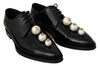 Black Leather Pearl Studs Lace Up Formal Shoes