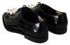 Black Leather Pearl Studs Lace Up Formal Shoes