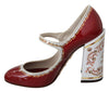 Red White Leather Block Heels Mary Jane Shoes