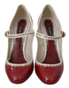 Red White Leather Block Heels Mary Jane Shoes