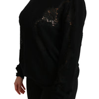 Black Cashmere Floral Lace Cutout Sweater