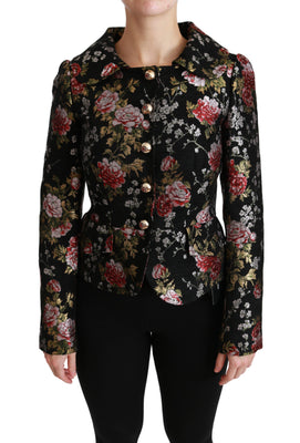 Black Floral Brocade Coat Blazer Jacket