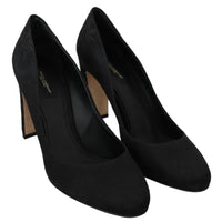 Black Jacquard Block High Heels Pumps Shoes