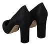 Black Jacquard Block High Heels Pumps Shoes