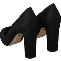 Black Jacquard Block High Heels Pumps Shoes