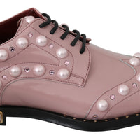 Pink Leather Crystal Pearls Studs Formal Shoes