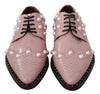 Pink Leather Crystal Pearls Studs Formal Shoes