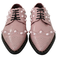 Pink Leather Crystal Pearls Studs Formal Shoes