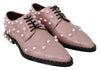 Pink Leather Crystal Pearls Studs Formal Shoes