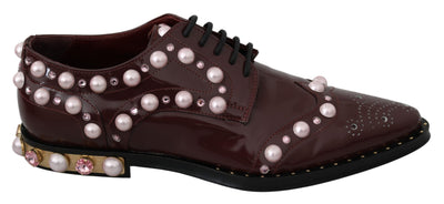 Bordeaux Leather Crystal Pearls Formal Shoes