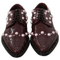Bordeaux Leather Crystal Pearls Formal Shoes