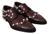 Bordeaux Leather Crystal Pearls Formal Shoes