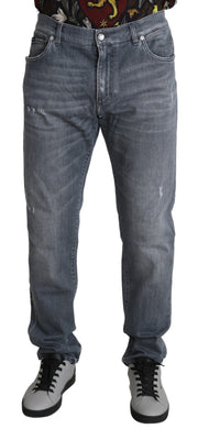 Gray Skinny Denim Men Cotton Stretch Jeans