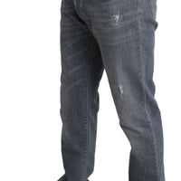 Gray Skinny Denim Men Cotton Stretch Jeans