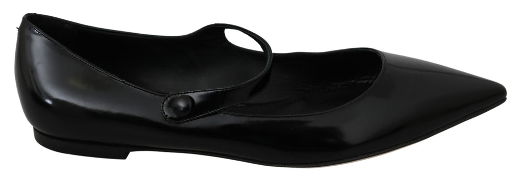 Black Leather Flats Ballerina Mary Jane Shoes