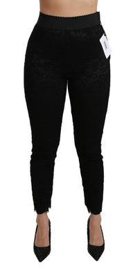 Black Lace Skinny High Waist Cotton Pants