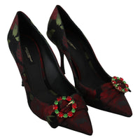Black Rose Jacquard Pumps Crystal Shoes
