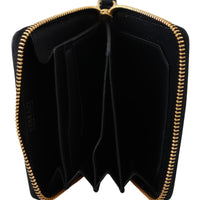 Black Leather Zip Around Wallet