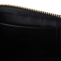 Black Leather Zip Small Pouch Bag