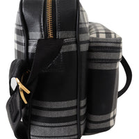 Grey Fabric & Leather Crossbody Bag
