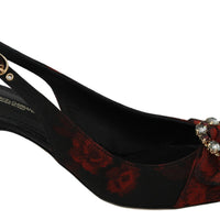 Black Rose Jacquard Heels Slingback Shoes