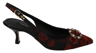 Black Rose Jacquard Heels Slingback Shoes