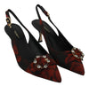 Black Rose Jacquard Heels Slingback Shoes