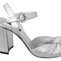 Silver Crystals Leather Heels Sandals Shoes