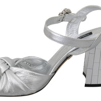 Silver Crystals Leather Heels Sandals Shoes