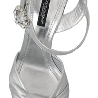 Silver Crystals Leather Heels Sandals Shoes