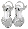 Silver Crystals Leather Heels Sandals Shoes