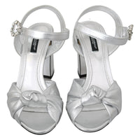 Silver Crystals Leather Heels Sandals Shoes