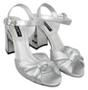 Silver Crystals Leather Heels Sandals Shoes