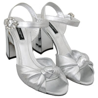 Silver Crystals Leather Heels Sandals Shoes