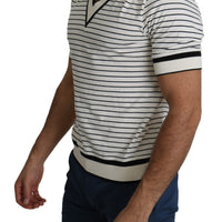 Black White Stripes V-neck Style Polo T-shirt