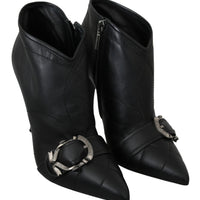 Black Leather Devotion Ankle Boots Shoes