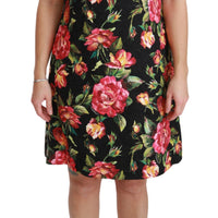 Black Floral Shift A-line Mini Dress