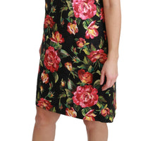 Black Floral Shift A-line Mini Dress